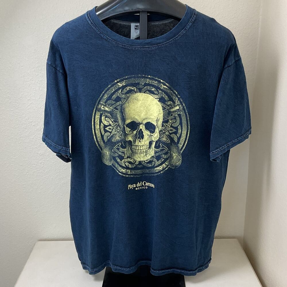 Mr.Buho Navy Blue Playa Del Carmen Mexico Mens XL Graphic Print Skull T Shirt